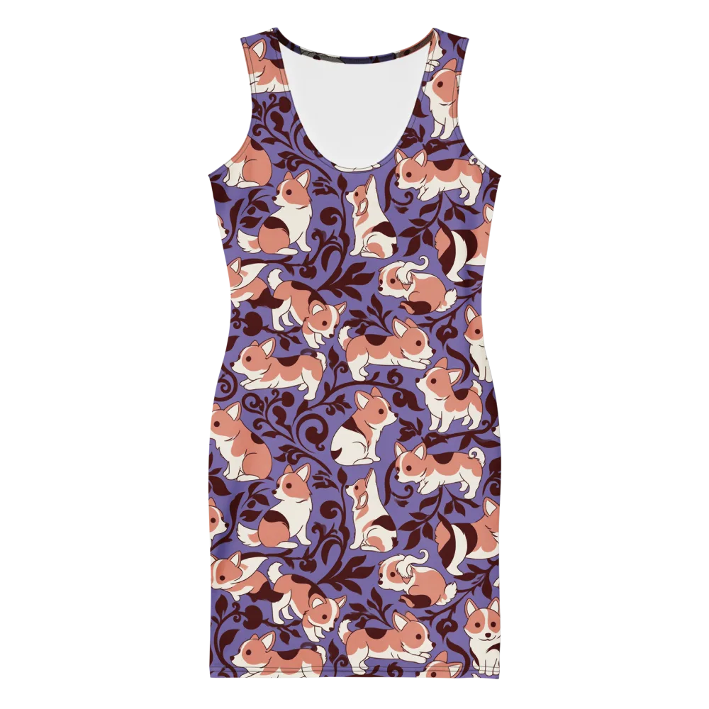 Corgi Damask on Bodycon Dress — Front