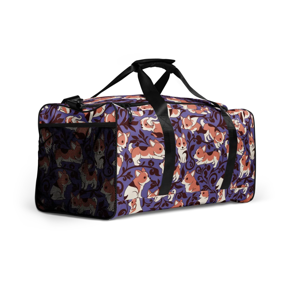 Corgi Damask on Duffle Bag — Right Front