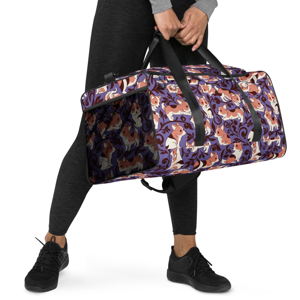 Corgi Damask on Duffle Bag — Right Front