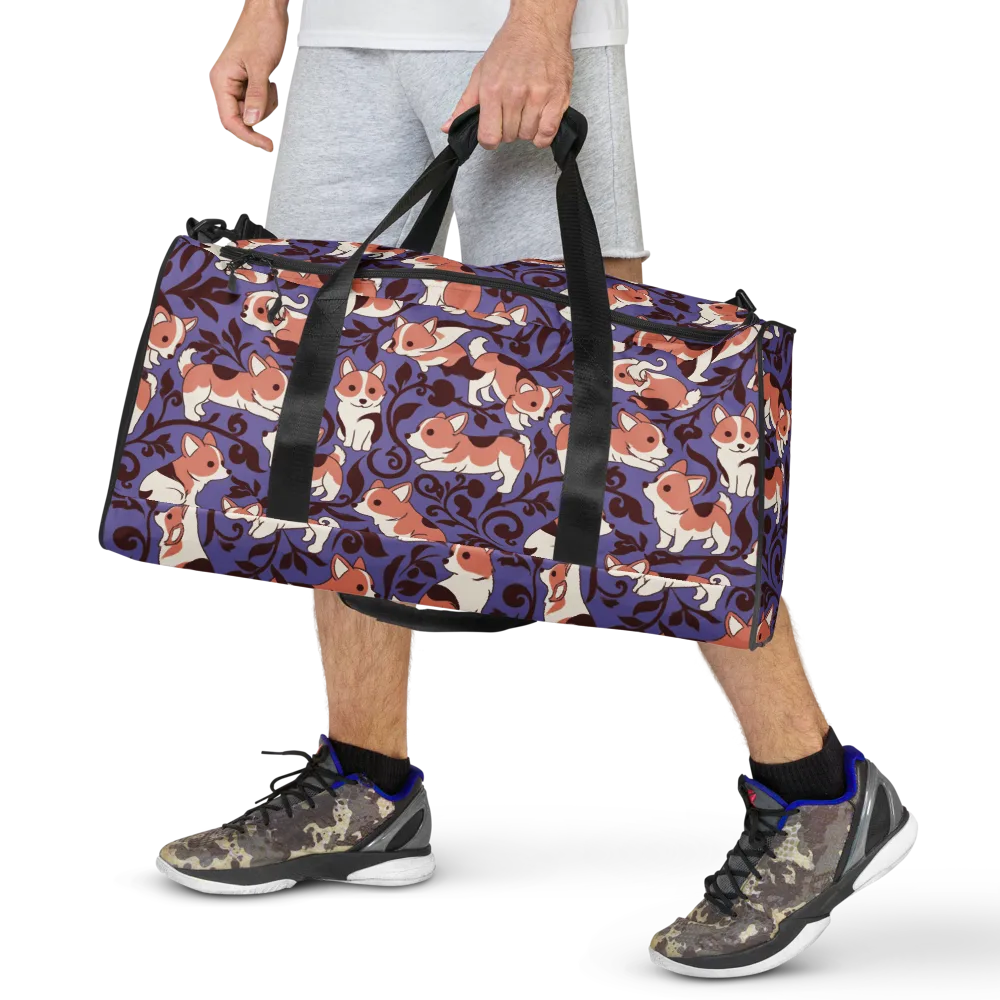 Corgi Damask on Duffle Bag — Front