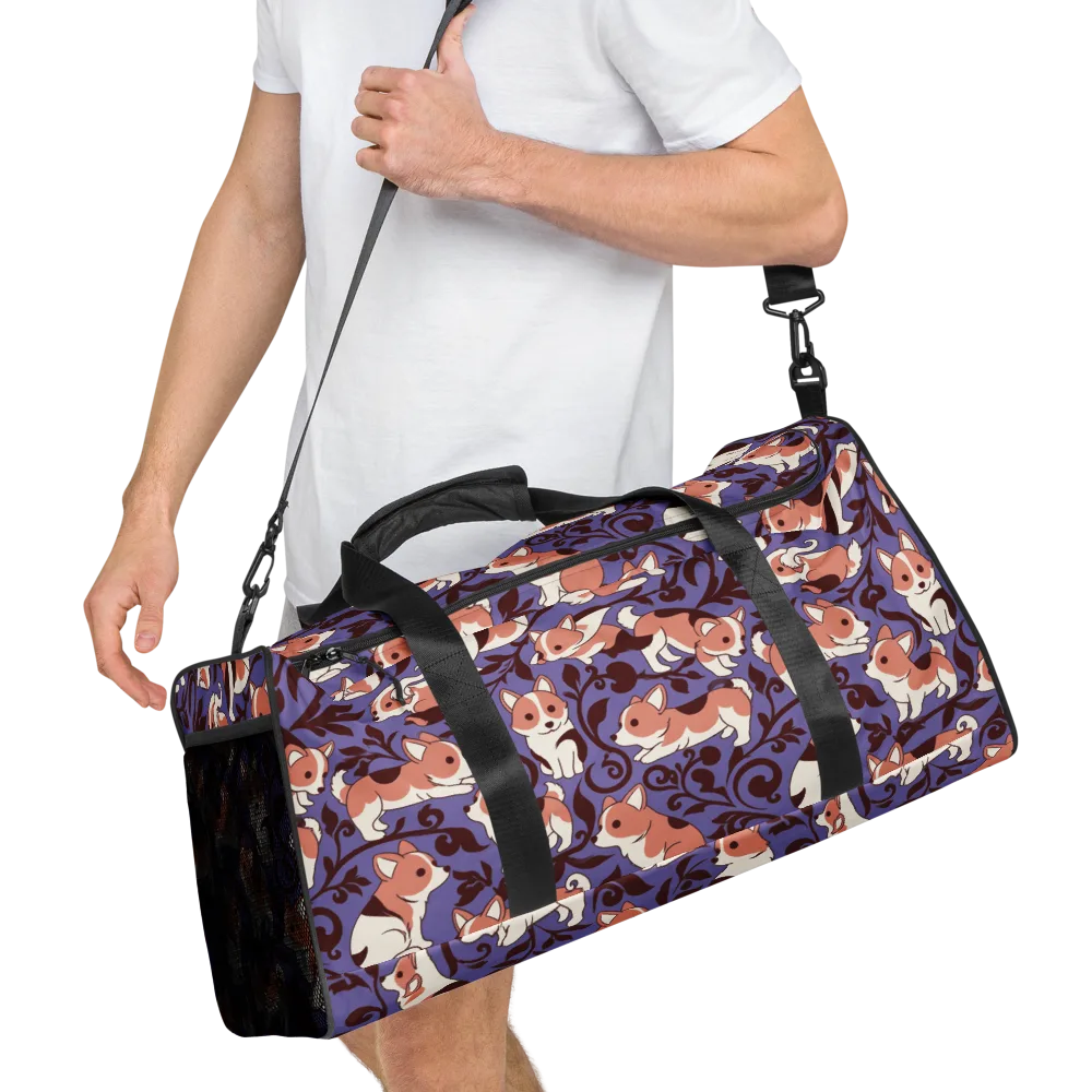 Corgi Damask on Duffle Bag — Right Front