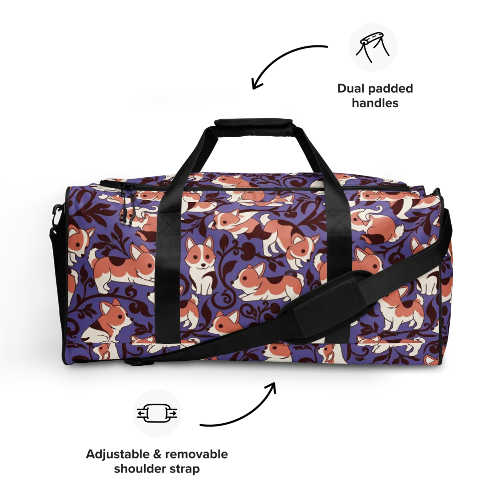 Corgi Damask on Duffle Bag — Front