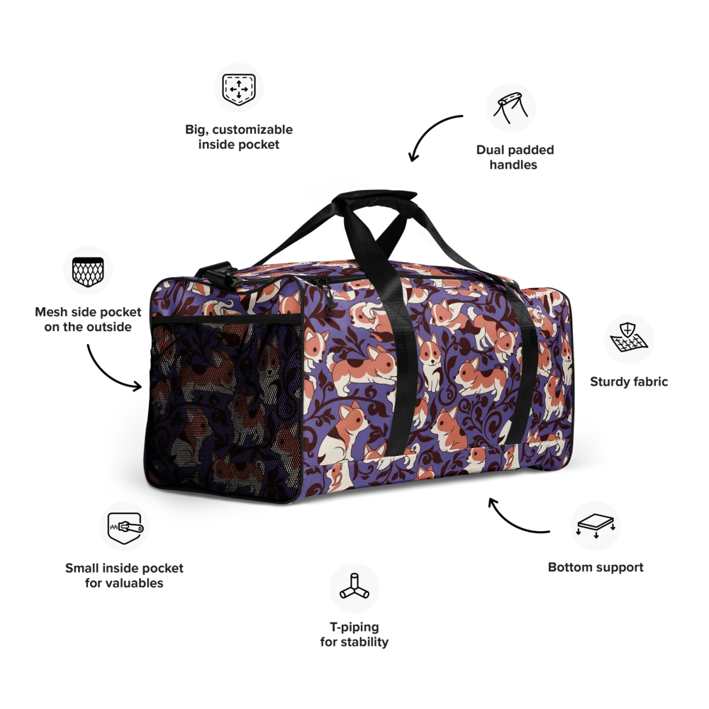 Corgi Damask on Duffle Bag — Right Front