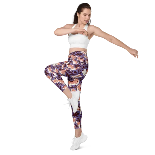 Corgi Damask on a Leggings with Pockets