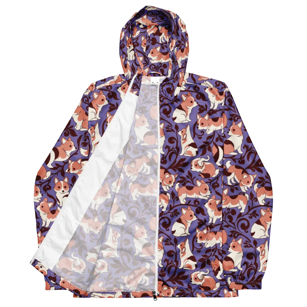Corgi Damask on Men's Windbreaker — Front