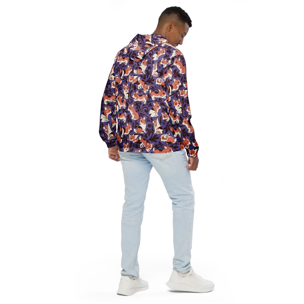 Corgi Damask on Men's Windbreaker — Back