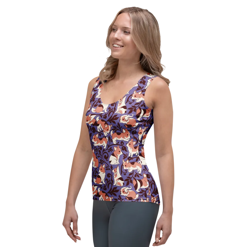 Corgi Damask on Women's Tank Top — Left Front