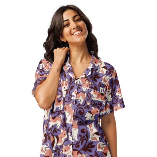 Corgi Damask on a Women's Short Sleeve Pajama Top