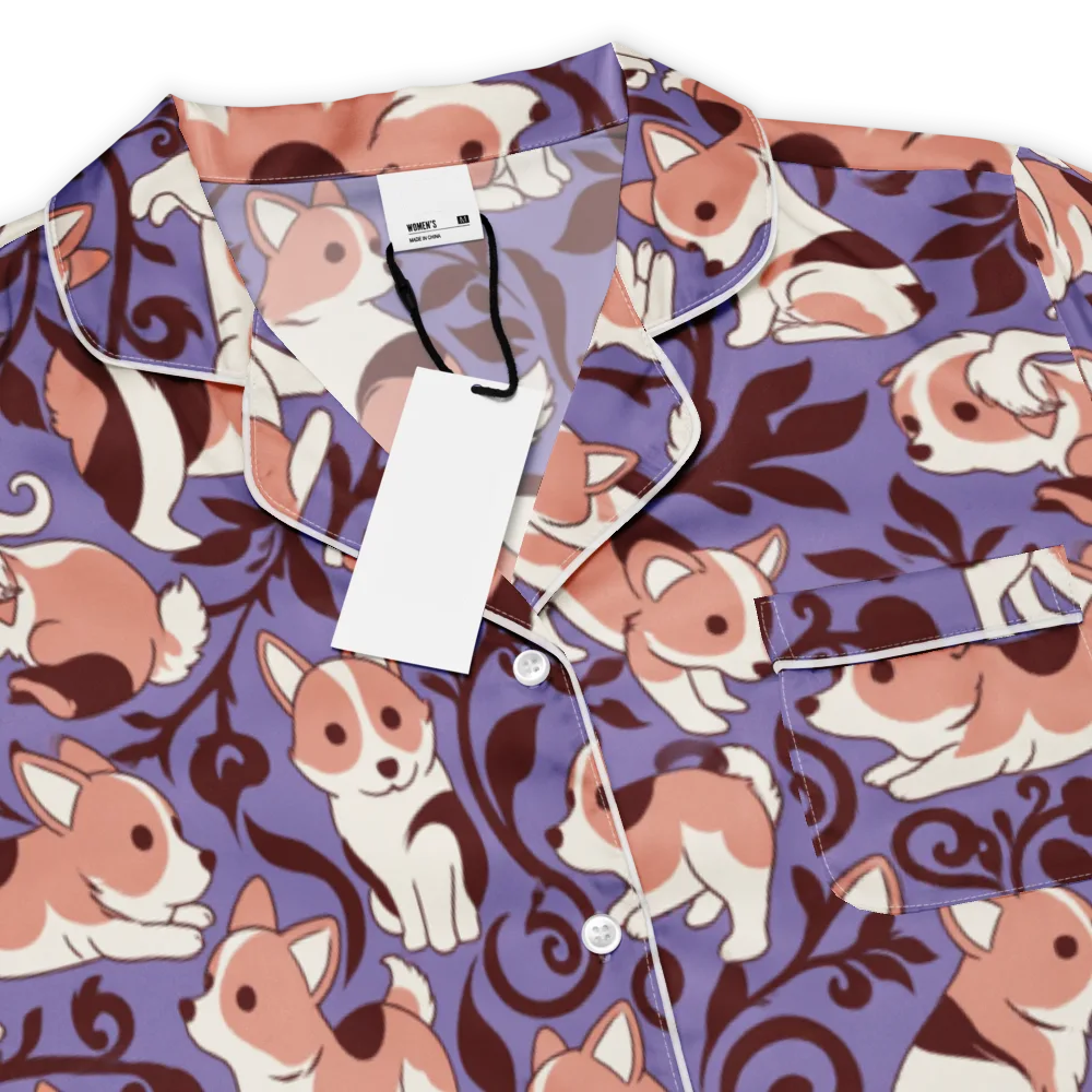 Corgi Damask on Women's Short Sleeve Pajama Top — Product details