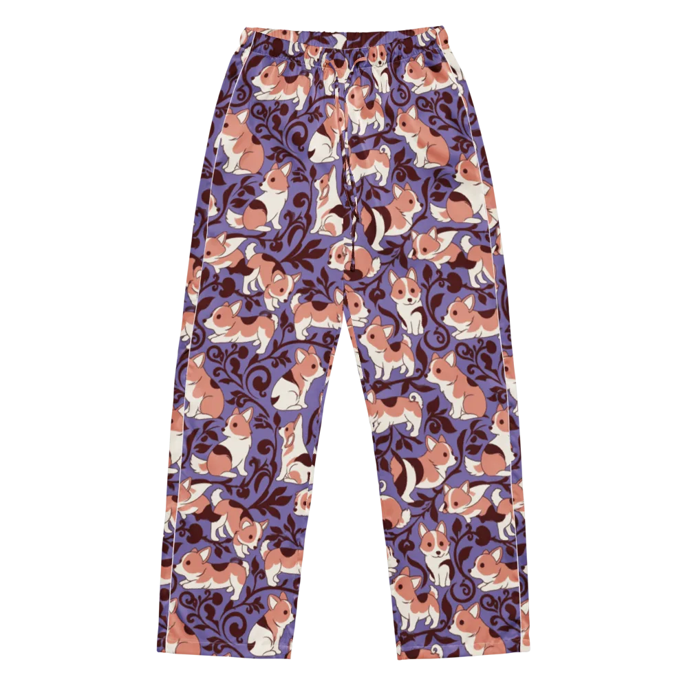 Corgi Damask on Women's Pajama Pants — Front