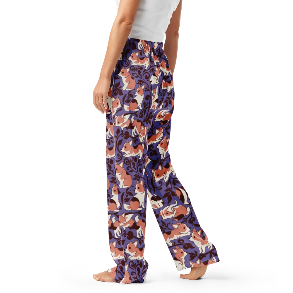 Corgi Damask on Women's Pajama Pants — Left