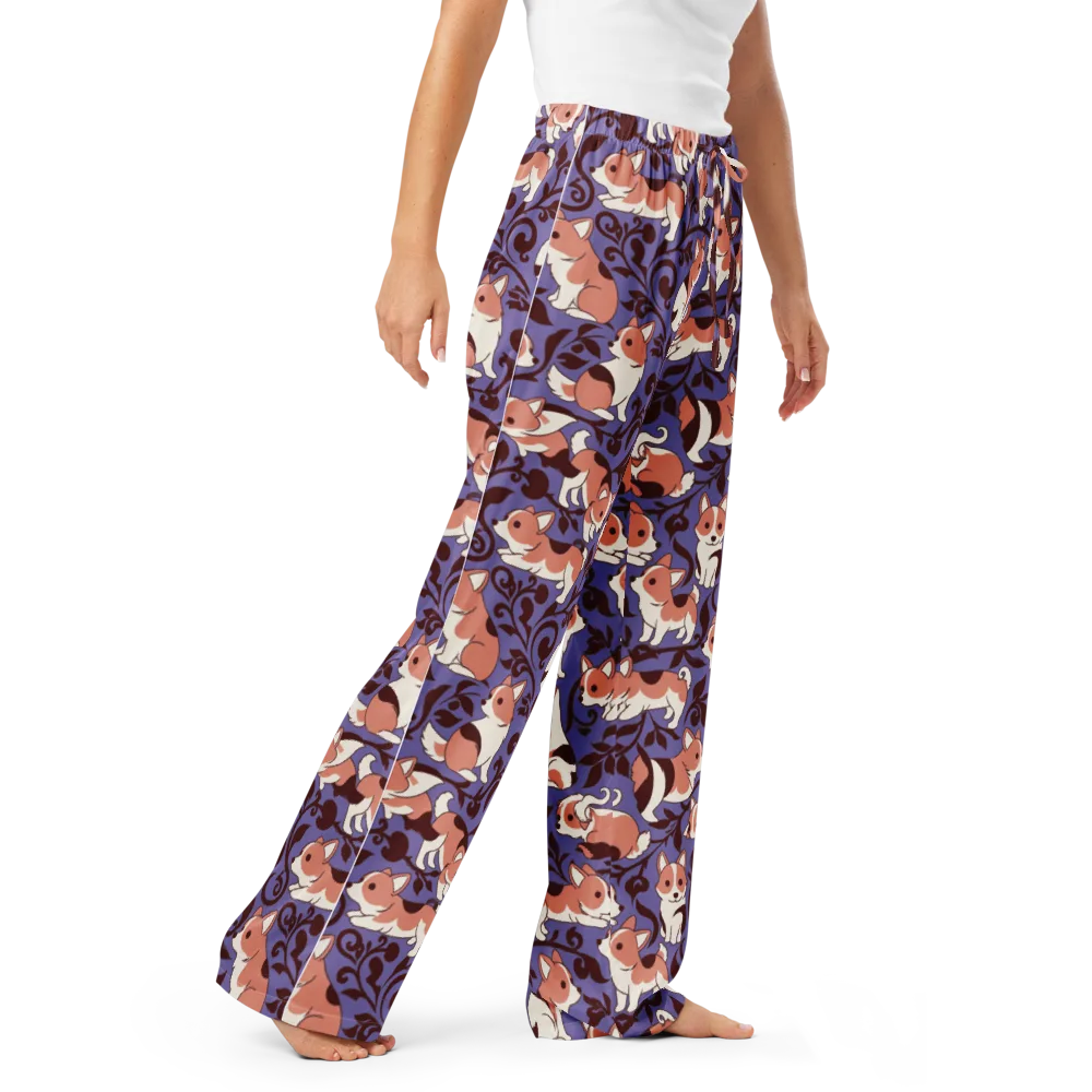 Corgi Damask on Women's Pajama Pants — Right Front