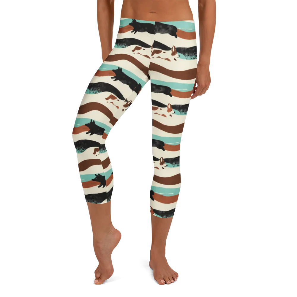 Canine Current on Capri Leggings — Front