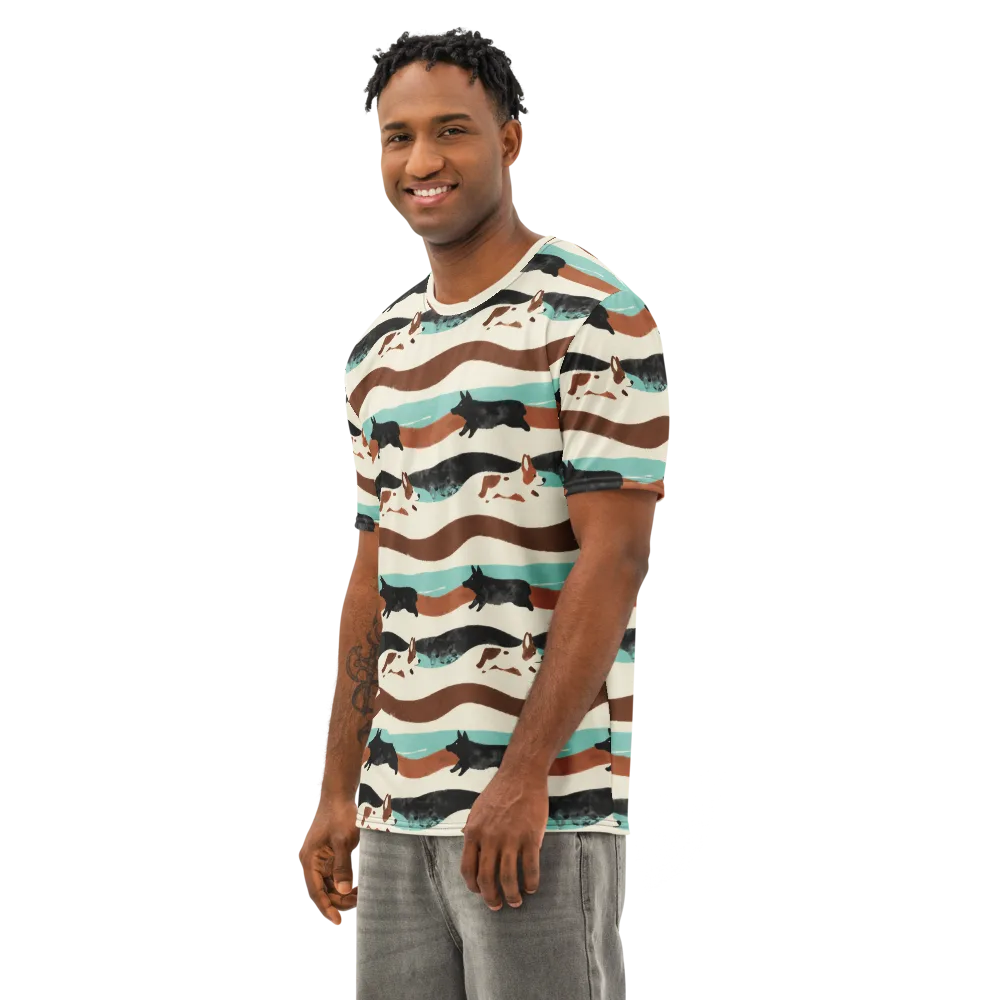 Canine Current on Men's Cotton Crew Neck T-Shirt — Left Front