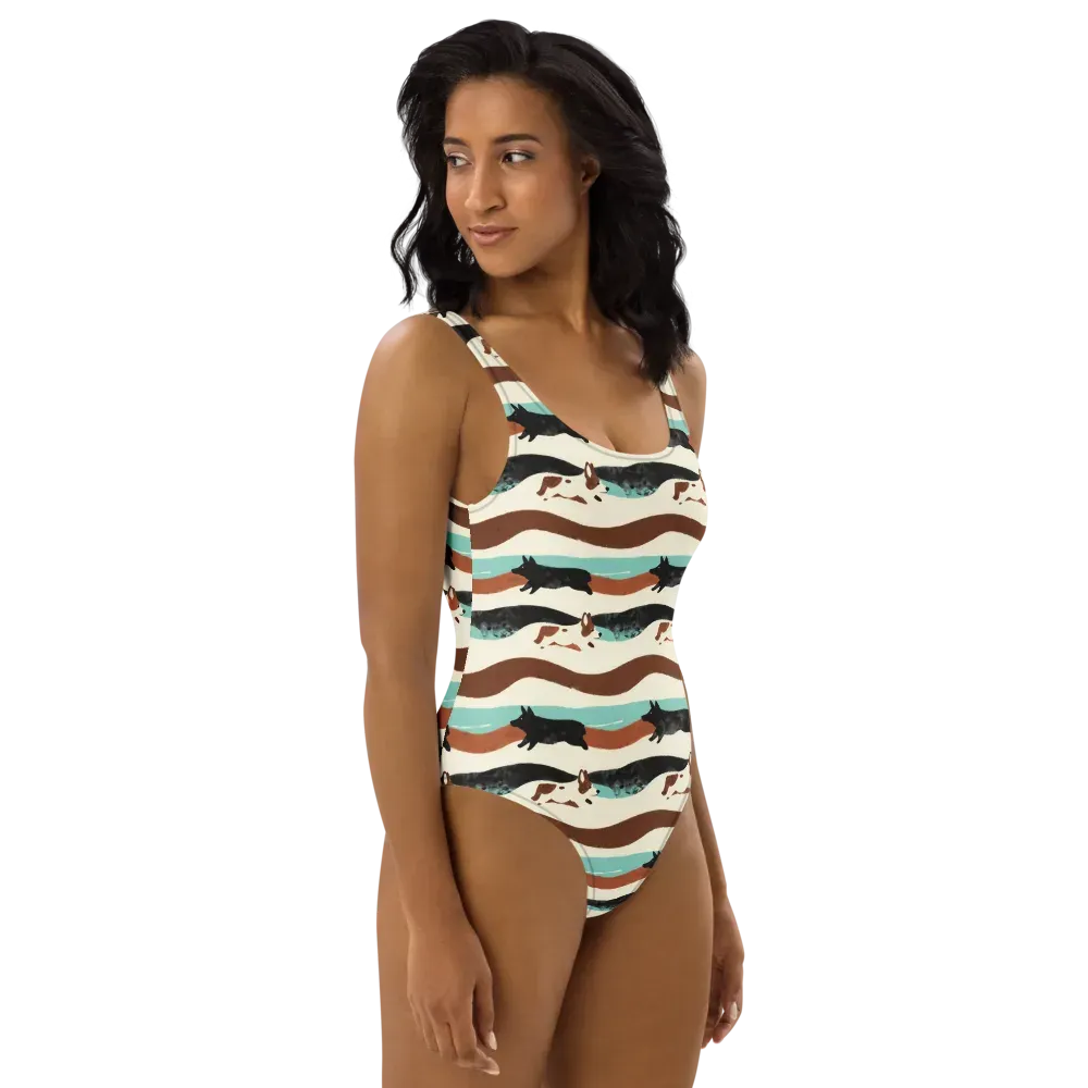 Canine Current on One-Piece Swimsuit — Right