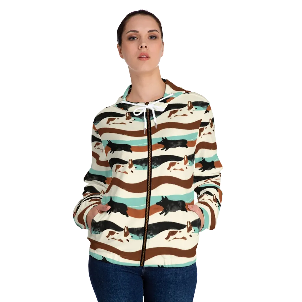 Canine Current on Women's Full-Zip Hoodie — Front On Person
