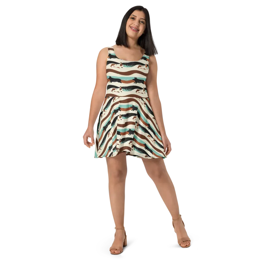 Canine Current on Skater Dress — Front