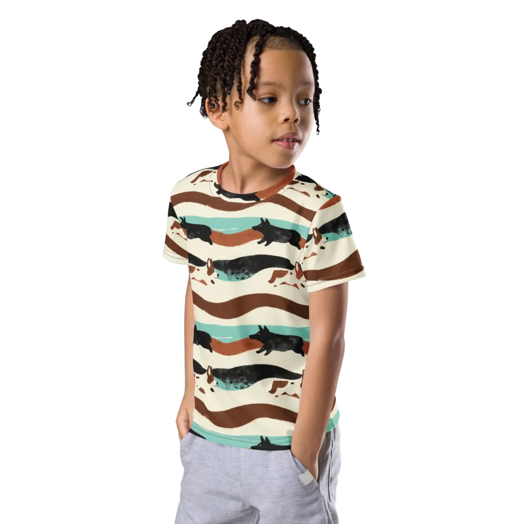 Canine Current on Kids Crew Neck T-Shirt — Left Front