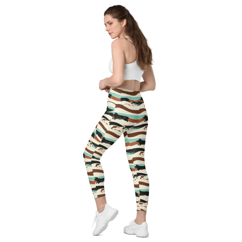Canine Current on Leggings with Pockets — Left Back