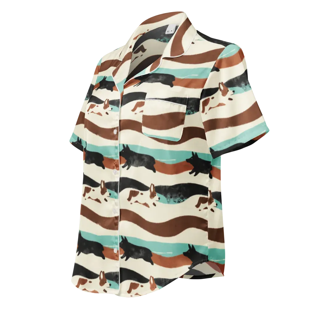 Canine Current on Women's Short Sleeve Pajama Top — Left Front