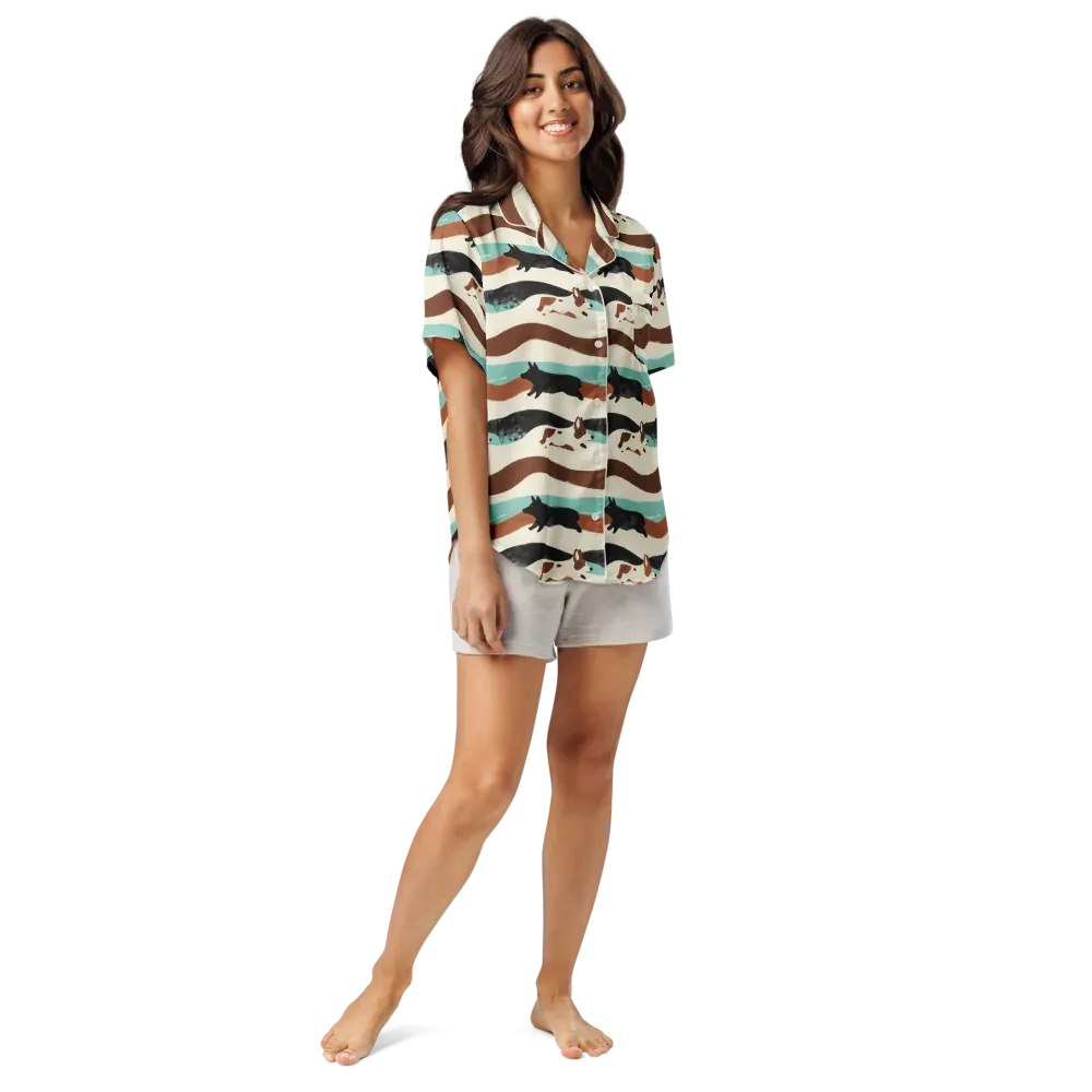 Canine Current on Women's Short Sleeve Pajama Top — Front