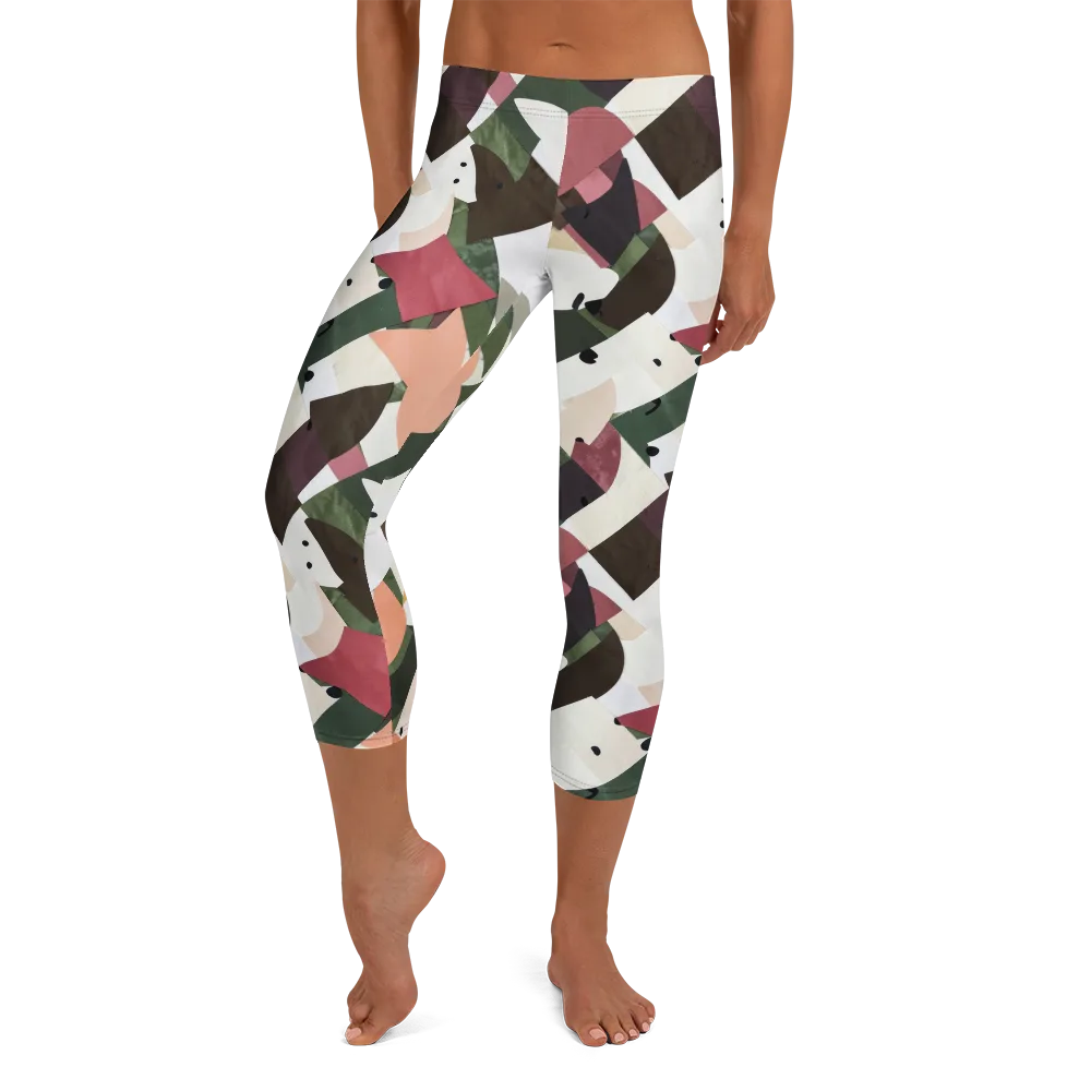 Patchwork Menagerie on Capri Leggings — Front