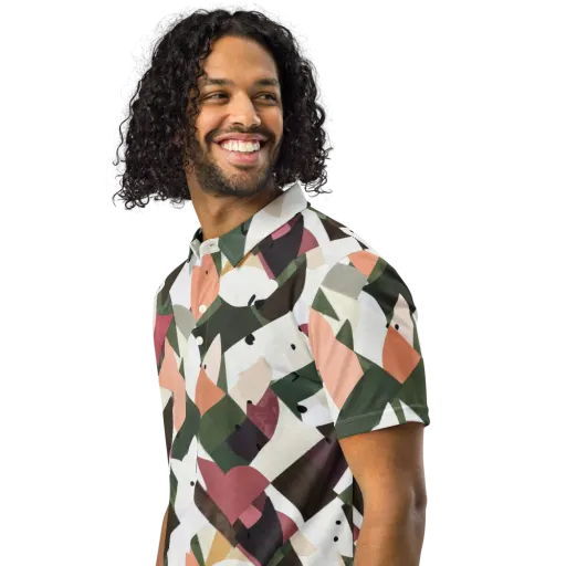 Patchwork Menagerie on a Men's Slim Fit Polo Shirt