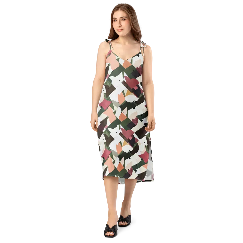 Patchwork Menagerie on Slip Dress — Front