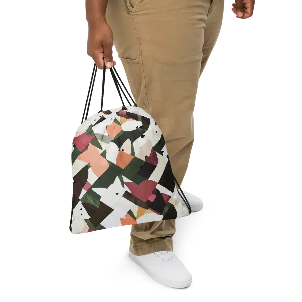 Patchwork Menagerie on Drawstring Bag — Front