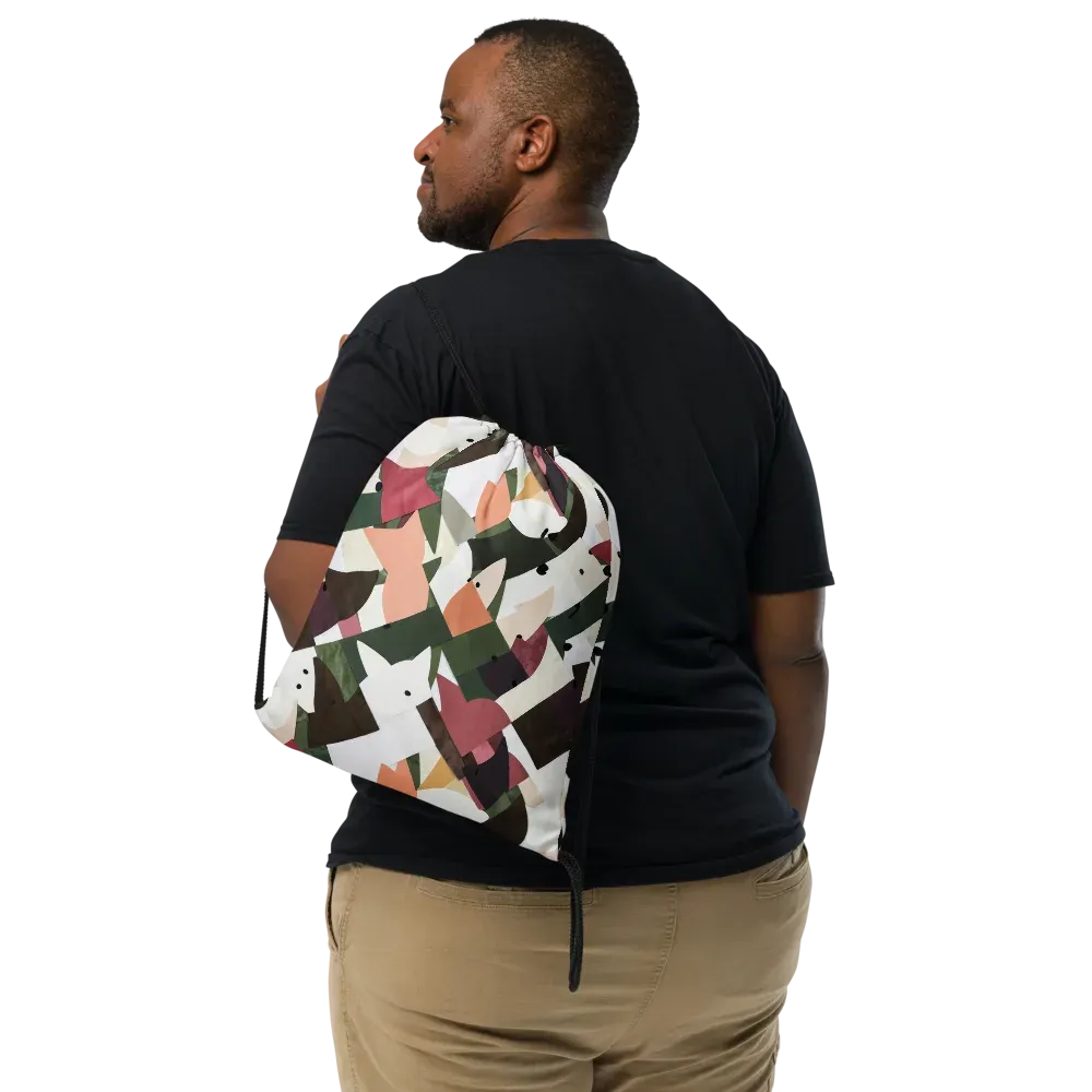 Patchwork Menagerie on Drawstring Bag — Front