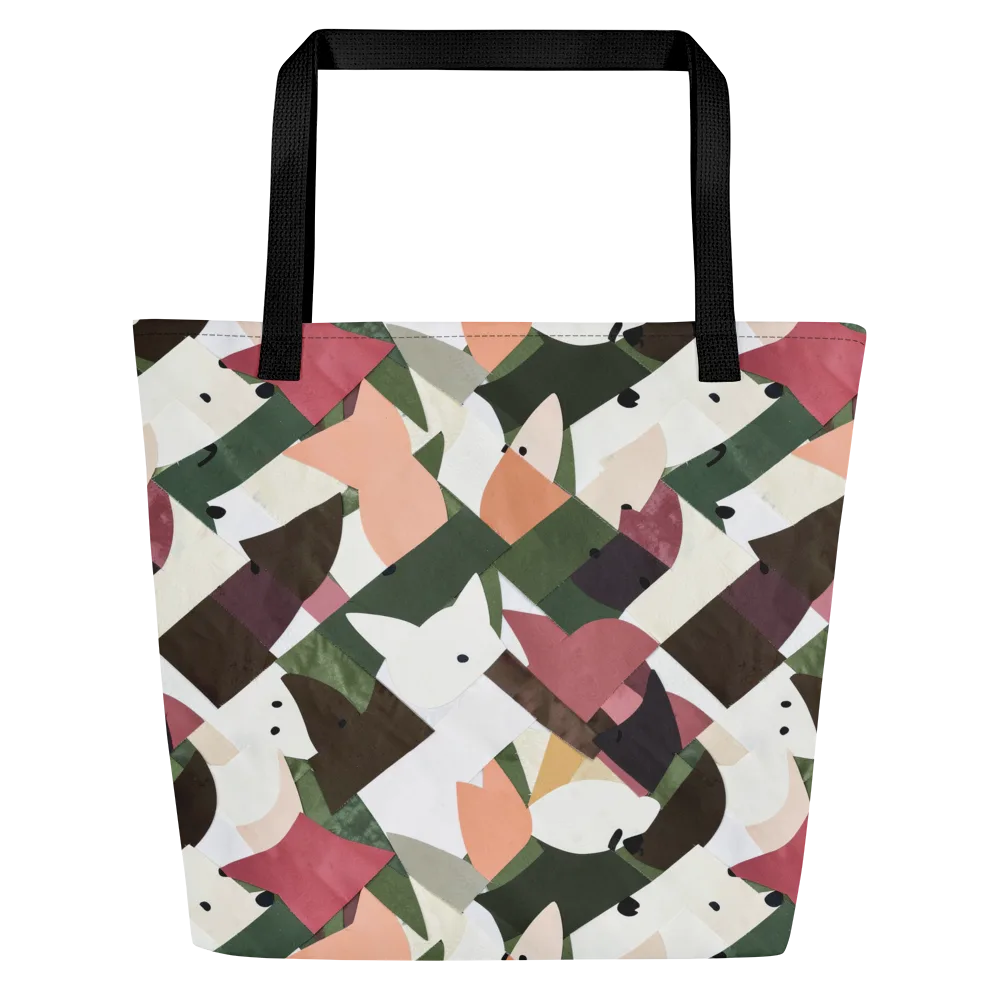 Patchwork Menagerie on Large Tote Bag W/ Pocket — Front