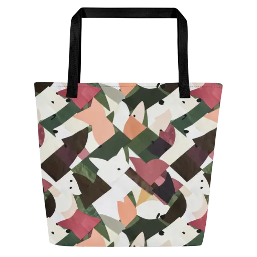 Patchwork Menagerie on a Large Tote Bag W/ Pocket