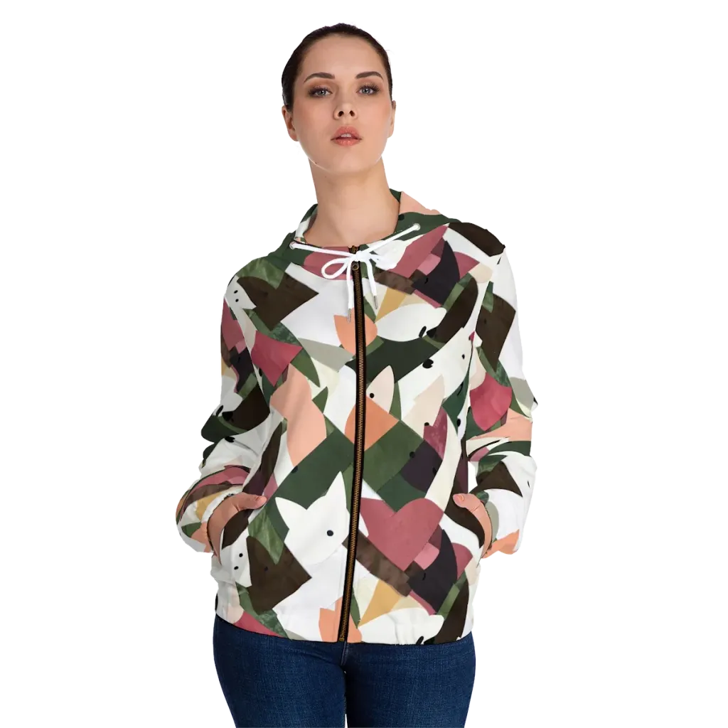 Patchwork Menagerie on Women's Full-Zip Hoodie — Front On Person