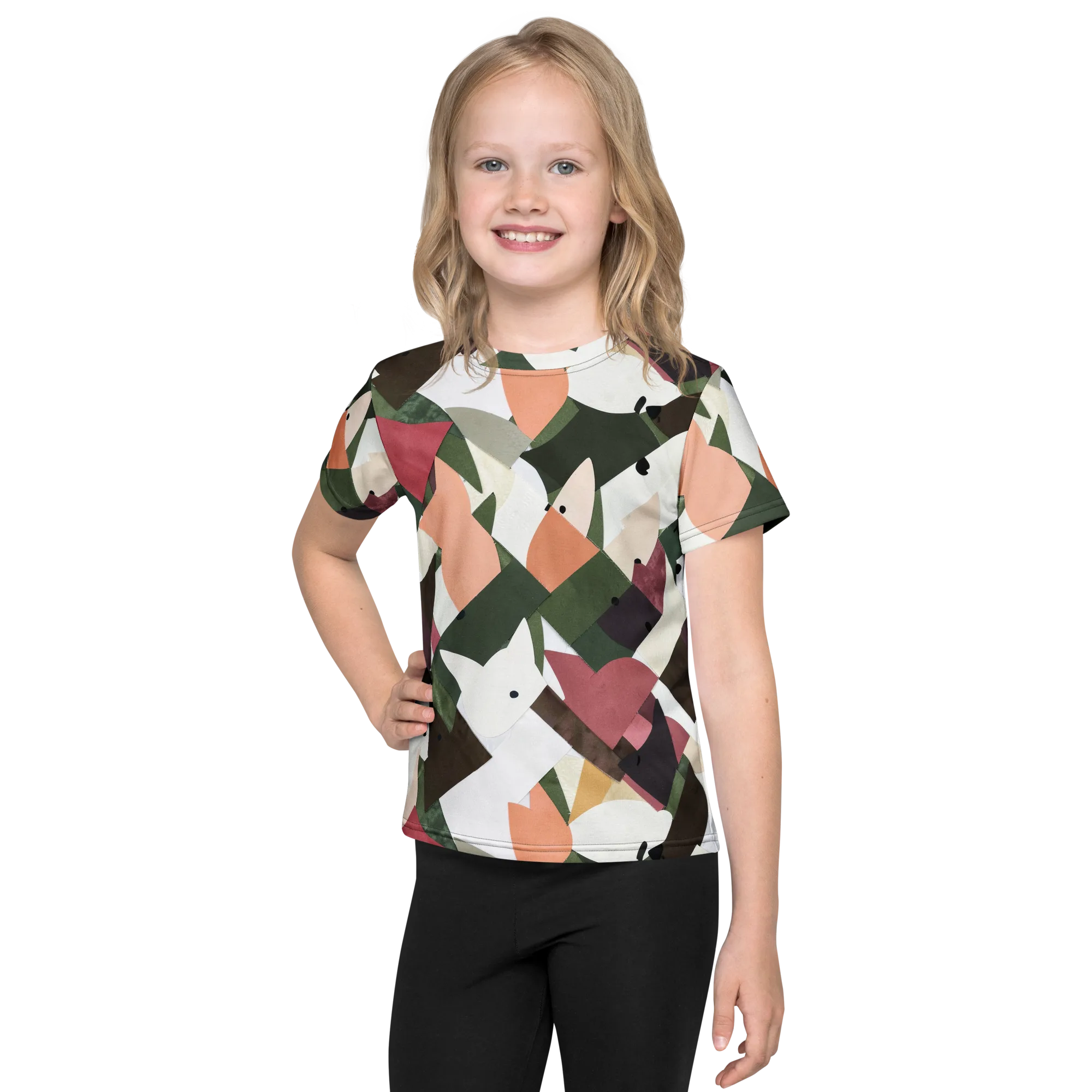 Patchwork Menagerie on Kids Crew Neck T-Shirt — Front