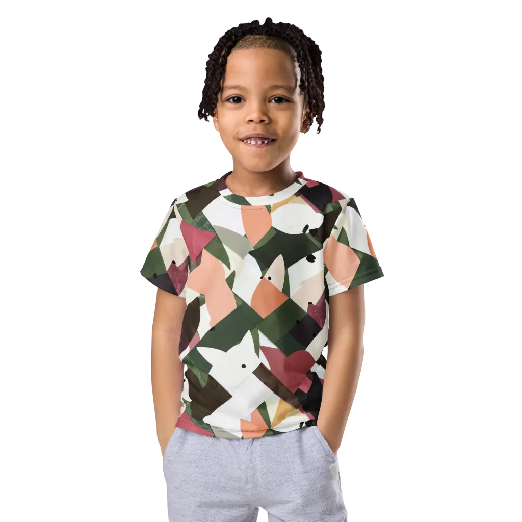 Patchwork Menagerie on Kids Crew Neck T-Shirt — Front