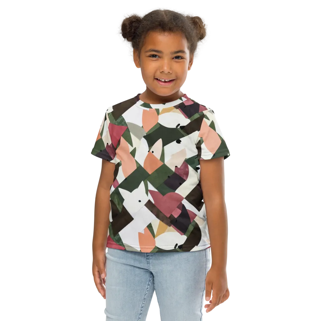 Patchwork Menagerie on Kids Crew Neck T-Shirt — Front