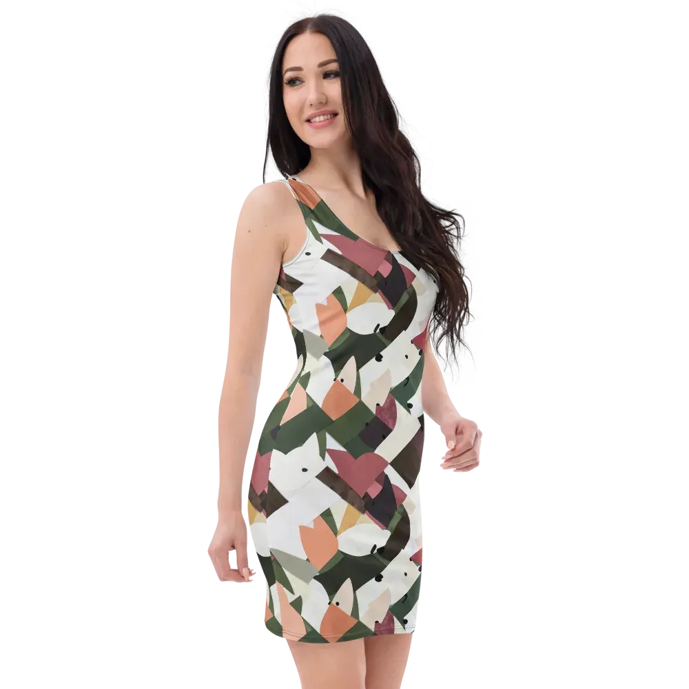 Patchwork Menagerie on Bodycon Dress — Right Front
