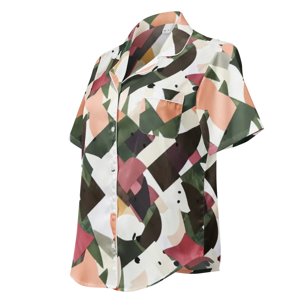 Patchwork Menagerie on Women's Short Sleeve Pajama Top — Left Front