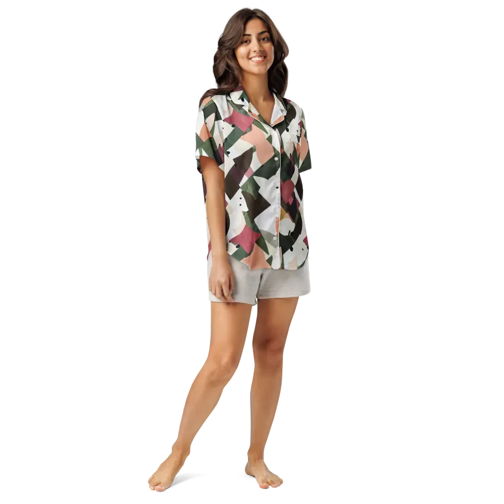 Patchwork Menagerie on Women's Short Sleeve Pajama Top — Front