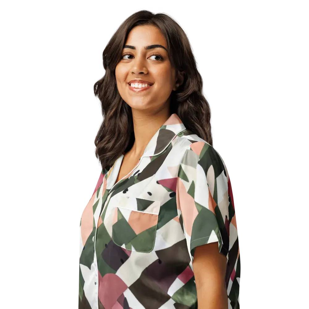 Patchwork Menagerie on Women's Short Sleeve Pajama Top — Left Front
