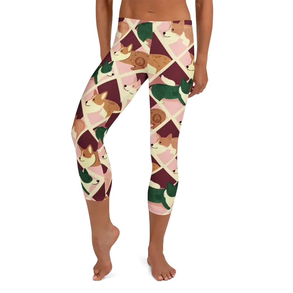 Corgi Quilt on Capri Leggings — Front