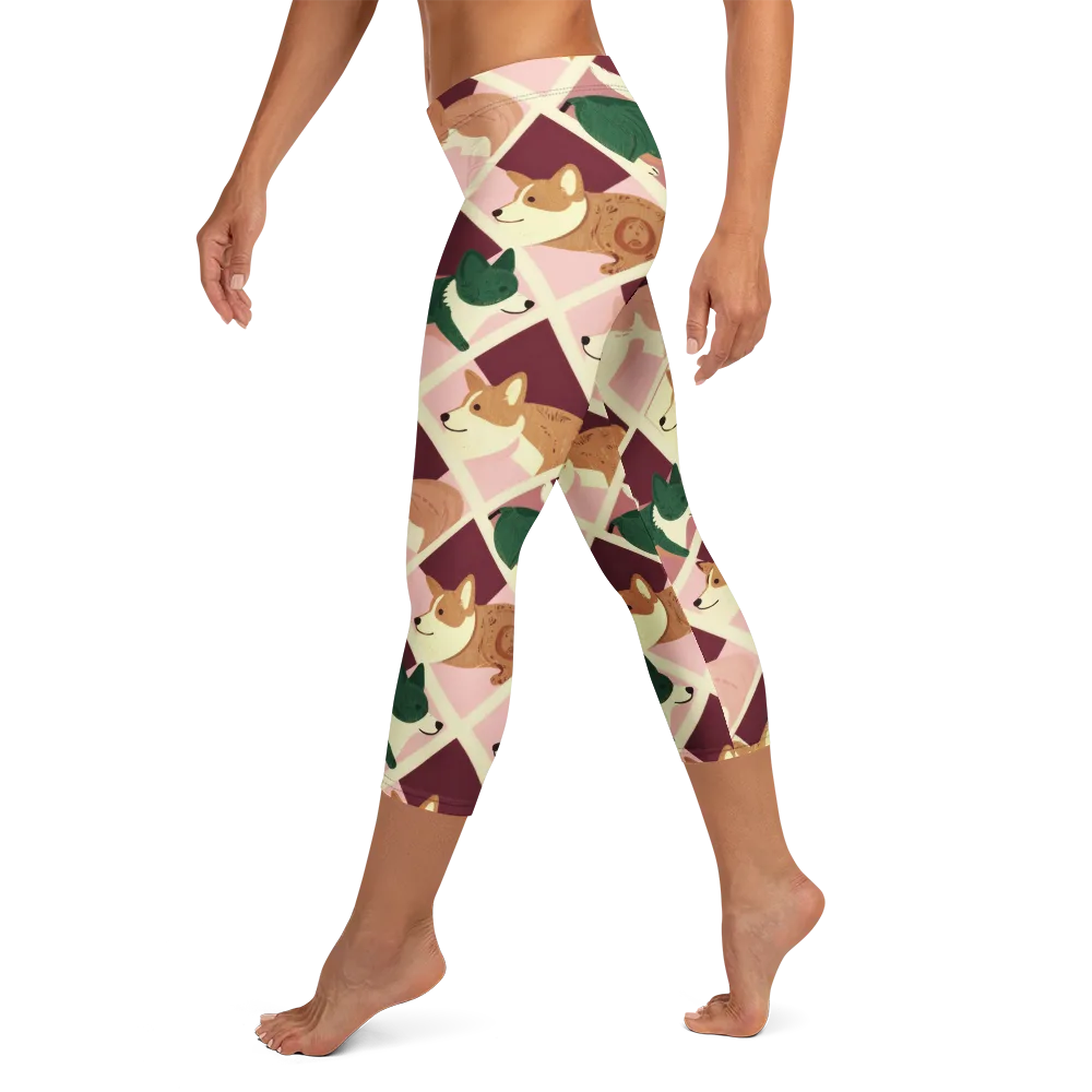 Corgi Quilt on Capri Leggings — Left