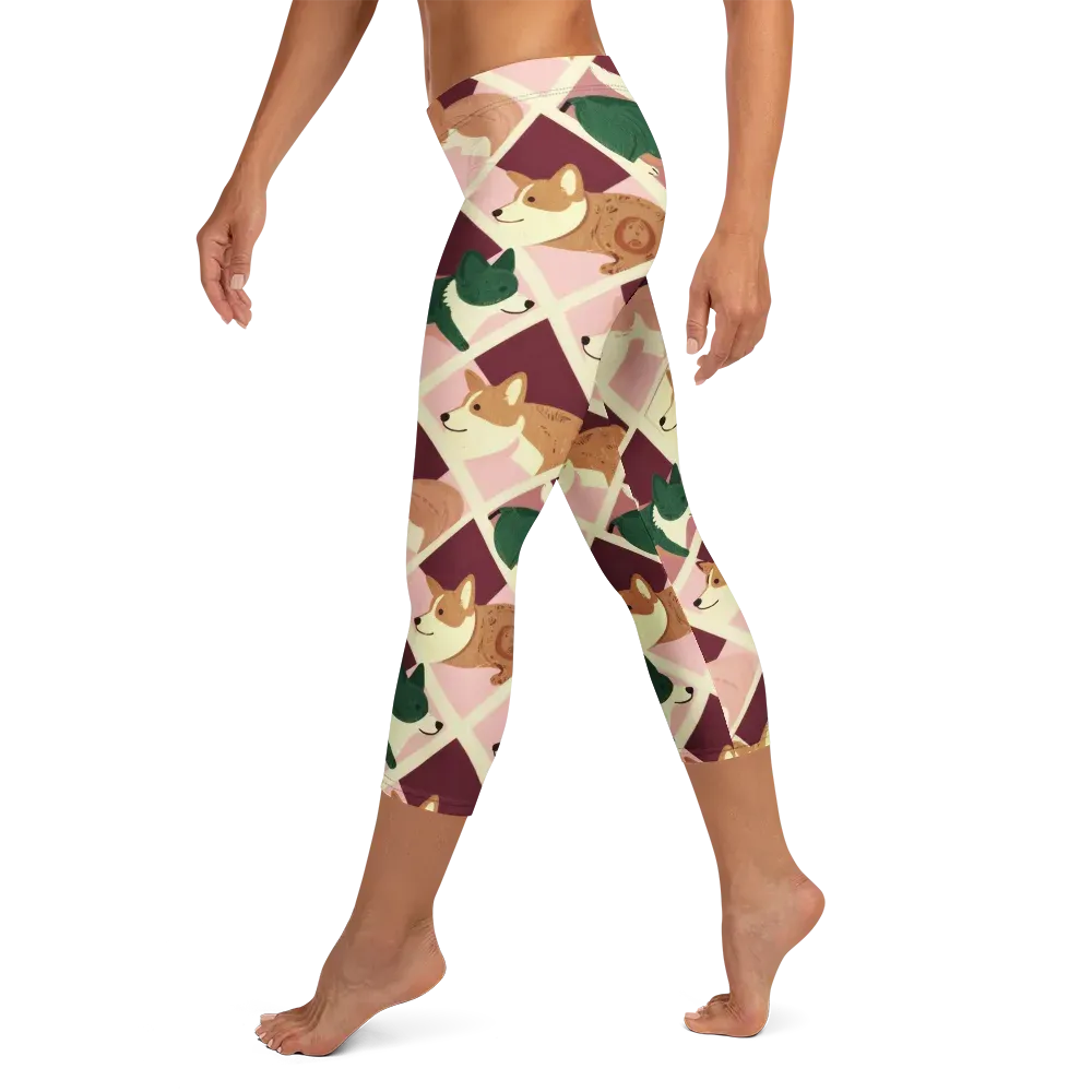 Corgi Quilt on Capri Leggings — Left