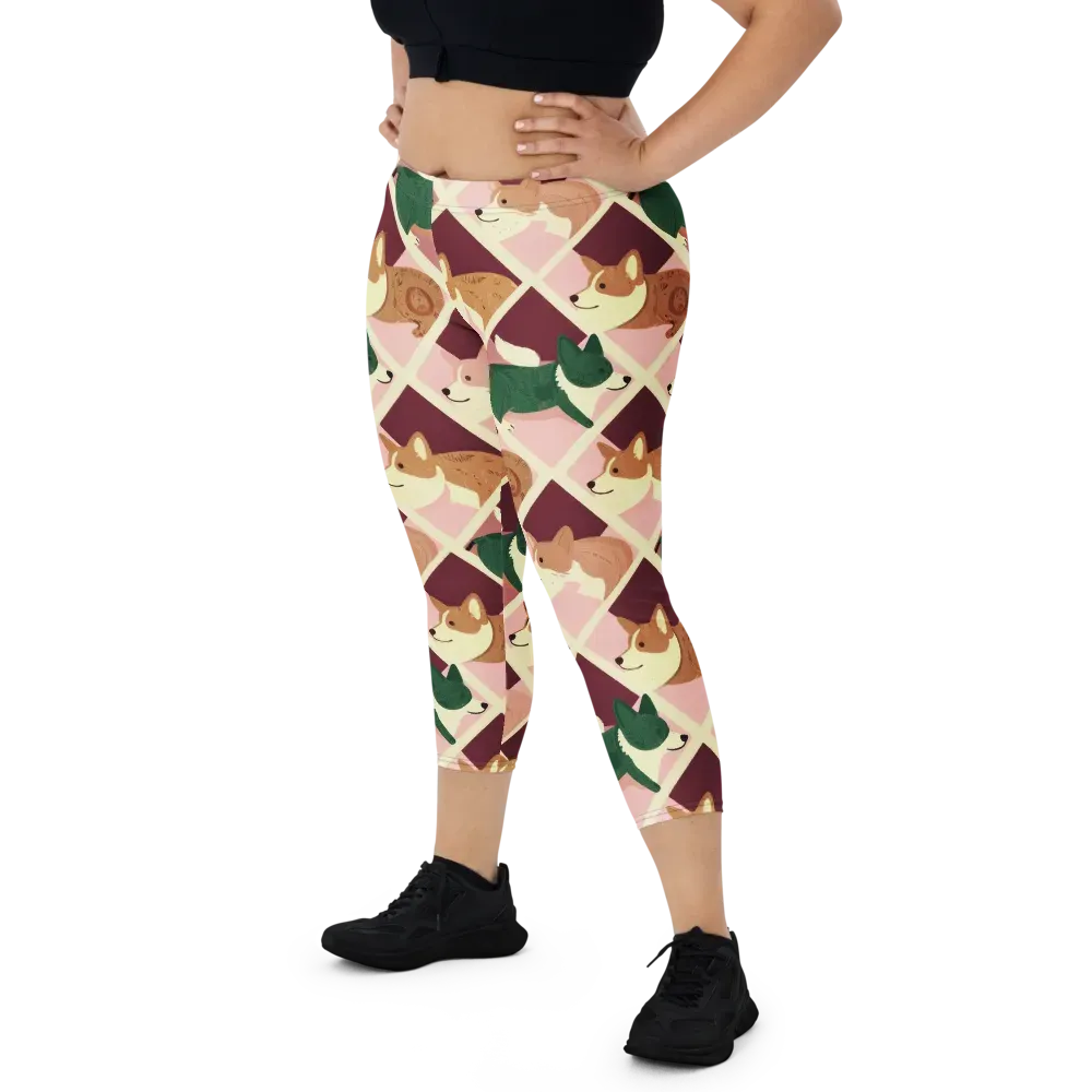 Corgi Quilt on Capri Leggings — Front
