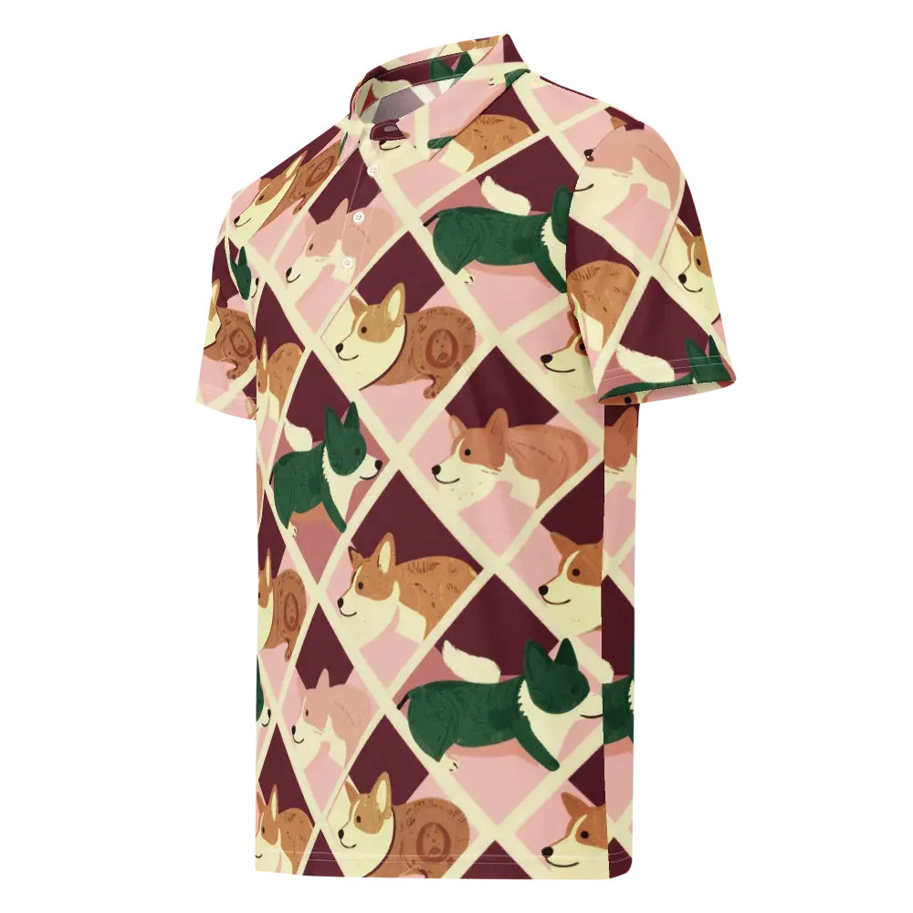 Corgi Quilt on Men's Slim Fit Polo Shirt — Left Front