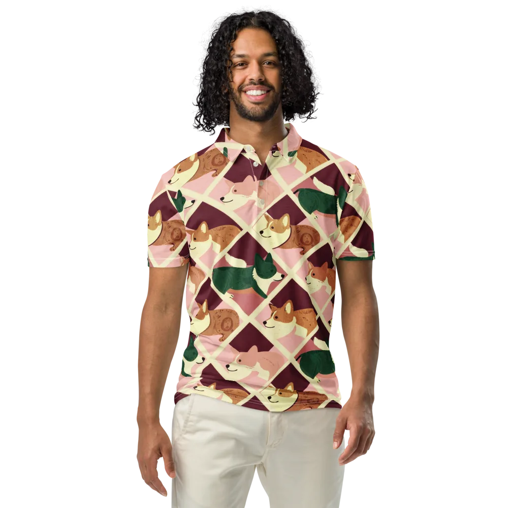 Corgi Quilt on Men's Slim Fit Polo Shirt — Front