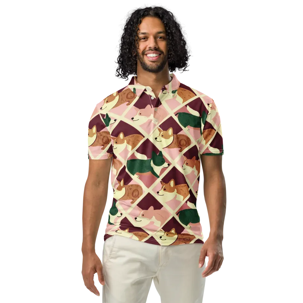 Corgi Quilt on Men's Slim Fit Polo Shirt — Front