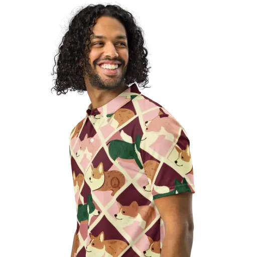 Corgi Quilt on a Men's Slim Fit Polo Shirt
