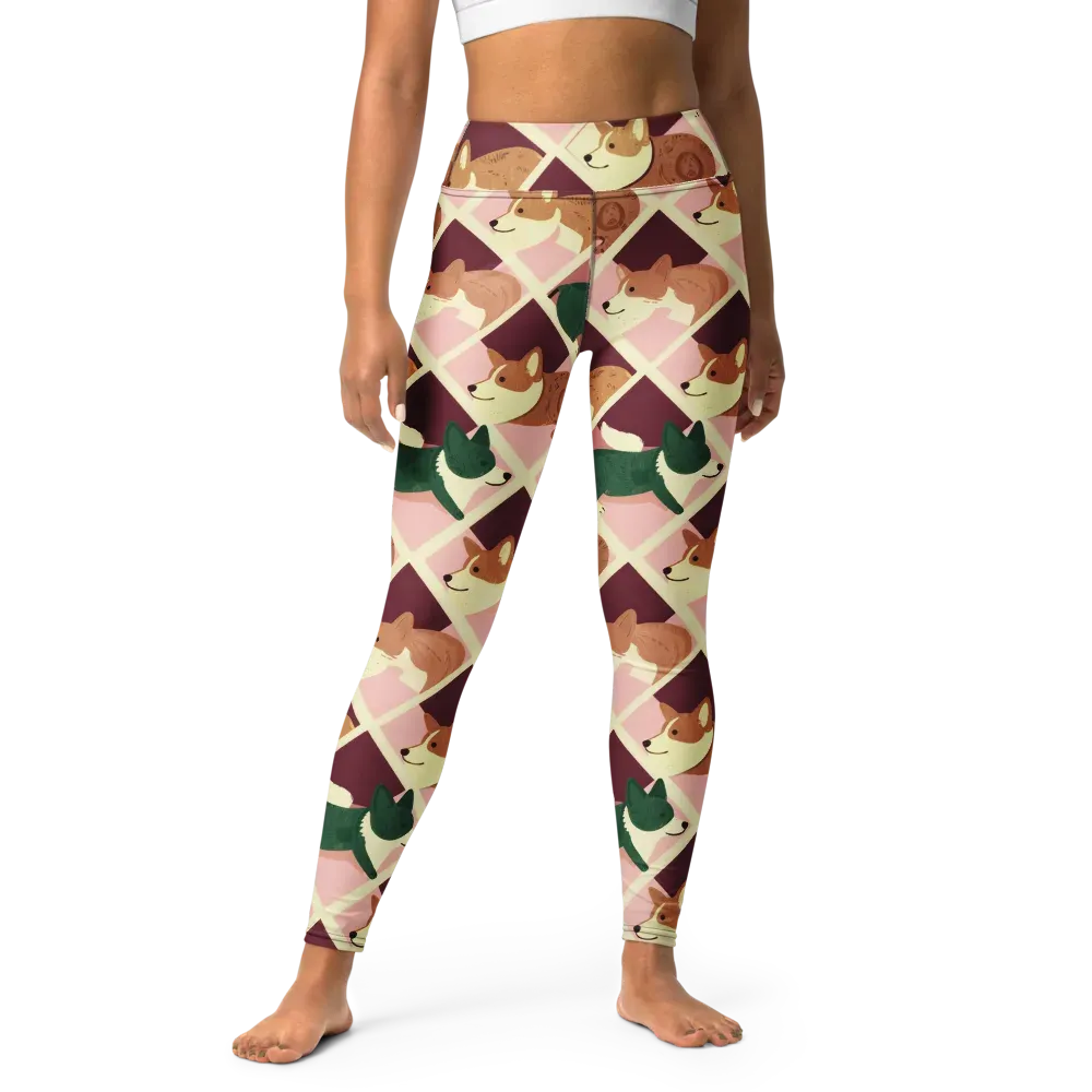 Corgi Quilt on Yoga Leggings — Front