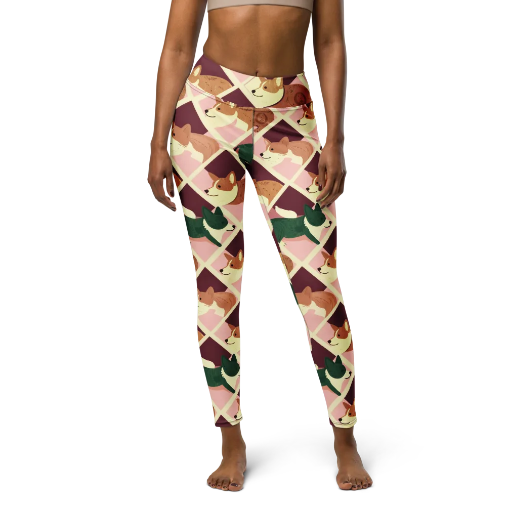 Corgi Quilt on Yoga Leggings — Front